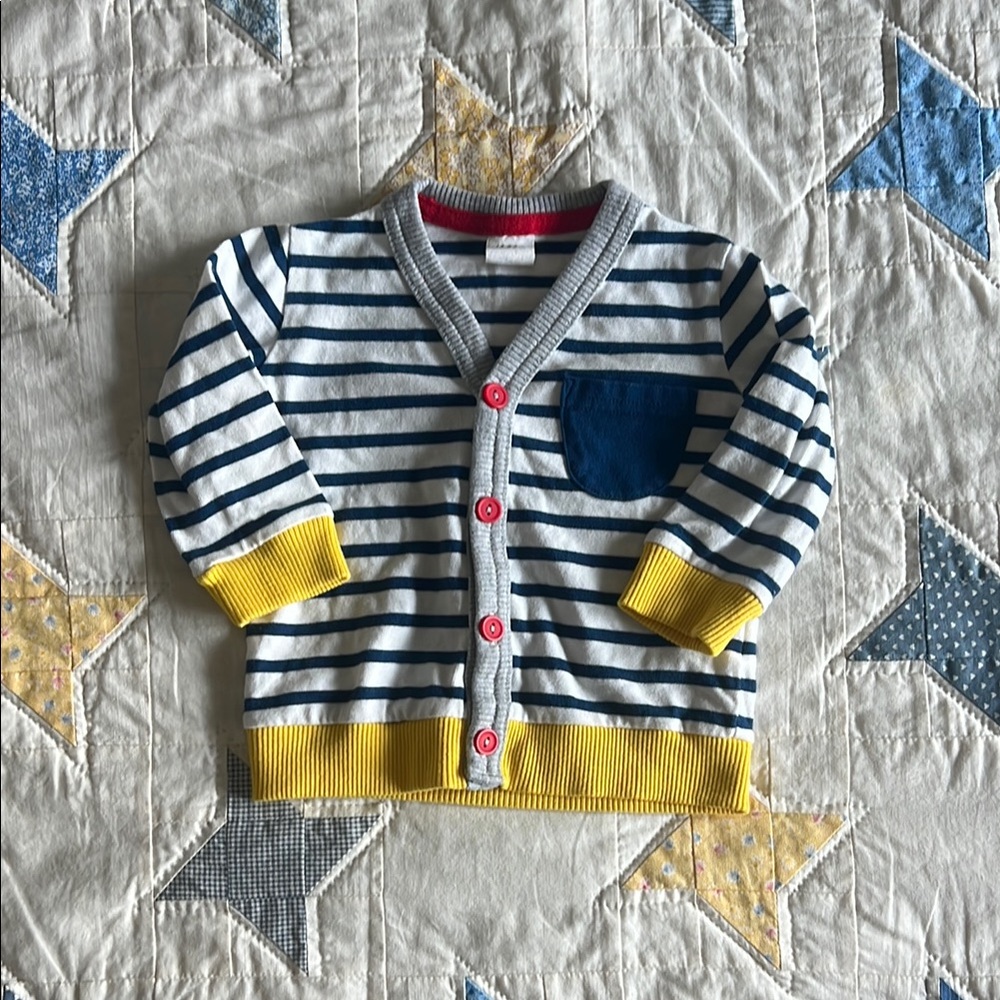H&M 4-6M Blue and Yellow Striped Cardigan